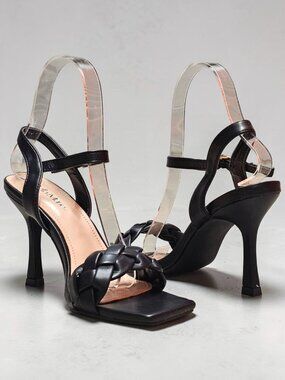 Braided Strap High Heel Sandals With Adjustable Ankle Strap & Square Toe Design